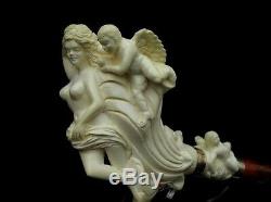Nude & 2 Angels Floral Block Meerschaum Pipe Silver Red Acrylic Vintage Cor 2362