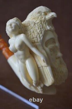 Nude Lady & Eagle & VIKING FIGURE Pipe By Kenan Block Meerschaum-NEW W CASE#120