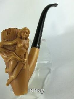 Nude lady Empossed Pipe By KARAHAN-new-block Meerschaum Handmade W Case#56