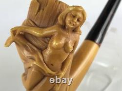 Nude lady Empossed Pipe By KARAHAN-new-block Meerschaum Handmade W Case#56