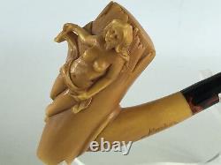 Nude lady Empossed Pipe By KARAHAN-new-block Meerschaum Handmade W Case#56