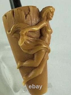 Nude lady Empossed Pipe By KARAHAN-new-block Meerschaum Handmade W Case#56