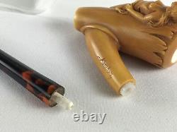 Nude lady Empossed Pipe By KARAHAN-new-block Meerschaum Handmade W Case#56