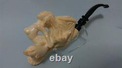 Nude mermaid Lady and Dolphin handmade block MEERSCHAUM Pipe + Wth case
