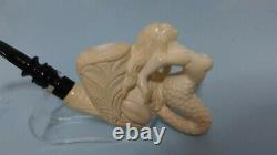 Nude mermaid Lady and Dolphin handmade block MEERSCHAUM Pipe + Wth case