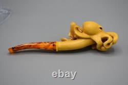 OCTOPUS & Fish Figure Pipe New-block Meerschaum Handmade With Case#1257