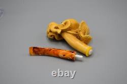 OCTOPUS & Fish Figure Pipe New-block Meerschaum Handmade With Case#1257