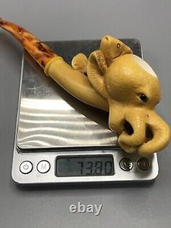 OCTOPUS & Fish Figure Pipe New-block Meerschaum Handmade With Case#1257