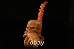Octopus Skull Block Meerschaum Pipe with skull tamper & case 13977