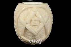 Ornate Apple Masonic Emblem Pipe new-block Meerschaum Handmade W Case#158