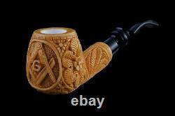 Ornate Apple Masonic Pipe New Block Meerschaum Handmade W Case#746