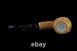 Ornate Apple Masonic Pipe New Block Meerschaum Handmade W Case#746