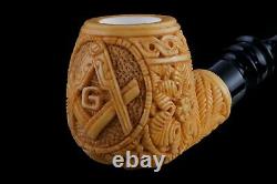 Ornate Apple Masonic Pipe New Block Meerschaum Handmade W Case#746