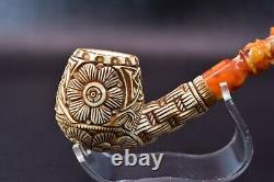 Ornate Apple PIPE BLOCK MEERSCHAUM-NEW-HAND CARVED W Case#860