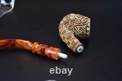 Ornate Apple PIPE BLOCK MEERSCHAUM-NEW-HAND CARVED W Case#860