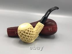 Ornate Apple Pipe Block Meerschaum-NEW HANDMADE W CASE#1425