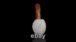 Ornate Apple Pipe By EGE new-block Meerschaum Handmade W Fitted Case#680