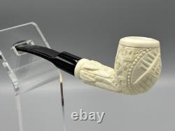 Ornate Apple Pipe Masonic Emblem BLOCK MEERSCHAUM-NEW-HANDCARVED W Case#1165