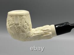 Ornate Apple Pipe Masonic Emblem BLOCK MEERSCHAUM-NEW-HANDCARVED W Case#1165