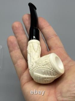 Ornate Apple Pipe Masonic Emblem BLOCK MEERSCHAUM-NEW-HANDCARVED W Case#1165