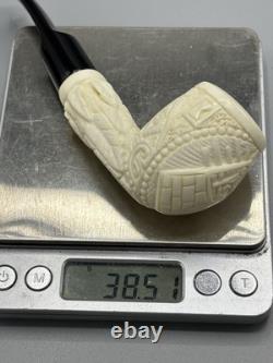 Ornate Apple Pipe Masonic Emblem BLOCK MEERSCHAUM-NEW-HANDCARVED W Case#1165