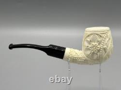 Ornate Apple Pipe Masonic Emblem BLOCK MEERSCHAUM-NEW-HANDCARVED W Case#1308