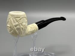 Ornate Apple Pipe Masonic Emblem BLOCK MEERSCHAUM-NEW-HANDCARVED W Case#1308