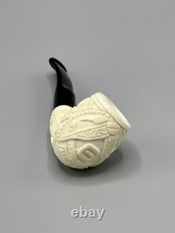 Ornate Apple Pipe Masonic Emblem BLOCK MEERSCHAUM-NEW-HANDCARVED W Case#1308