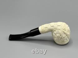 Ornate Apple Pipe Masonic Emblem BLOCK MEERSCHAUM-NEW-HANDCARVED W Case#1308