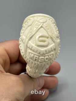 Ornate Apple Pipe Masonic Emblem BLOCK MEERSCHAUM-NEW-HANDCARVED W Case#1308