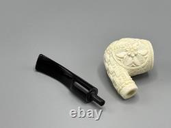 Ornate Apple Pipe Masonic Emblem BLOCK MEERSCHAUM-NEW-HANDCARVED W Case#1308