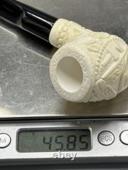 Ornate Apple Pipe Masonic Emblem BLOCK MEERSCHAUM-NEW-HANDCARVED W Case#1308