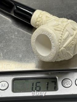 Ornate Apple Pipe Masonic Emblem BLOCK MEERSCHAUM-NEW-HANDCARVED W Case#1308