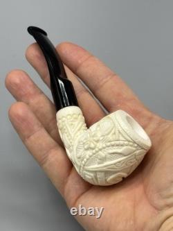 Ornate Apple Pipe Masonic Emblem BLOCK MEERSCHAUM-NEW-HANDCARVED W Case#1308