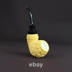 Ornate Apple Pipe New Block Meerschaum W Case#246 Reverse Calabash