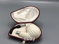 Ornate Apple Pipe New Block Meerschaum W Case#306 Silver Wearings Army Pocket