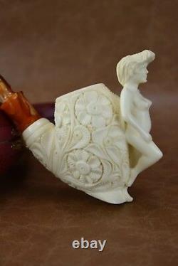 Ornate Apple Pipe with Nude Lady block Meerschaum New W Case#264