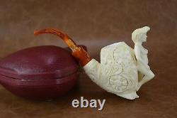 Ornate Apple Pipe with Nude Lady block Meerschaum New W Case#264