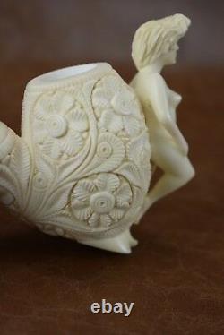 Ornate Apple Pipe with Nude Lady block Meerschaum New W Case#264