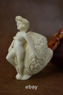 Ornate Apple Pipe with Nude Lady block Meerschaum New W Case#264