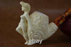 Ornate Apple Pipe with Nude Lady block Meerschaum New W Case#264