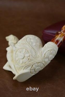 Ornate Apple Pipe with Nude Lady block Meerschaum New W Case#264