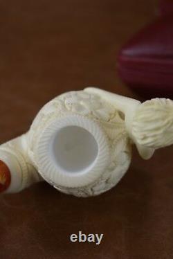 Ornate Apple Pipe with Nude Lady block Meerschaum New W Case#264