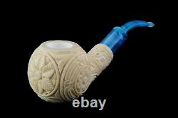 Ornate Apple Shape PIPE By EGE BLOCK MEERSCHAUM-NEW-HAND CARVED W Case#1223