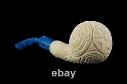Ornate Apple Shape PIPE By EGE BLOCK MEERSCHAUM-NEW-HAND CARVED W Case#1223
