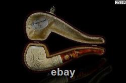 Ornate Apple Shape PIPE By EGE BLOCK MEERSCHAUM-NEW-HAND CARVED W Case#1356