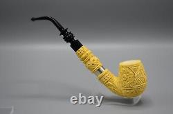 Ornate Bent Apple Pipe Block Meerschaum-NEW HANDMADE W Case#36 Extended Shank