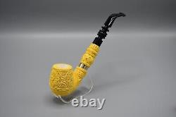 Ornate Bent Apple Pipe Block Meerschaum-NEW HANDMADE W Case#36 Extended Shank