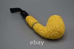 Ornate Bent Apple Pipe Block Meerschaum-NEW HANDMADE W Case#36 Extended Shank