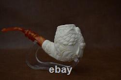 Ornate Bent Egg Eagle Pipe By Erdogan EGE block Meerschaum New W Case#590